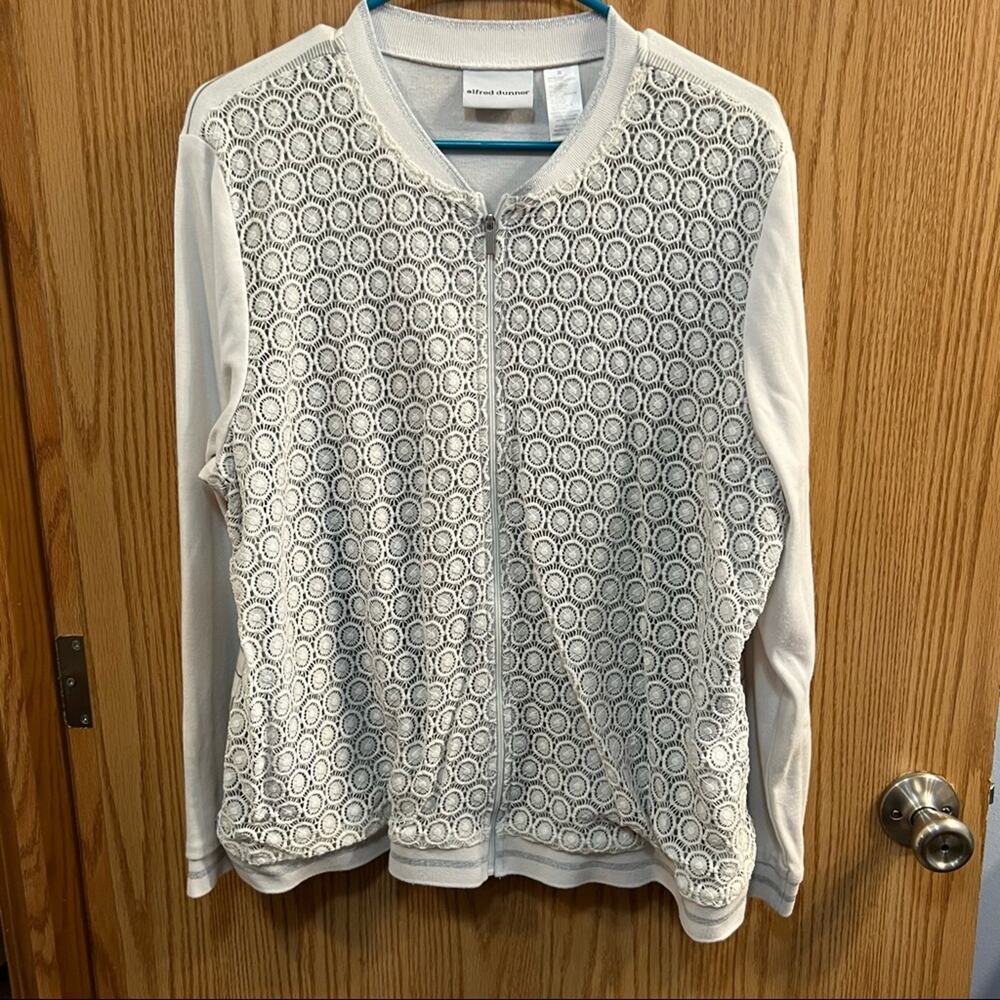 Alfred Dunner Plus Size White Knit & Lace Full Zip Jacket Women's Plus Size 20